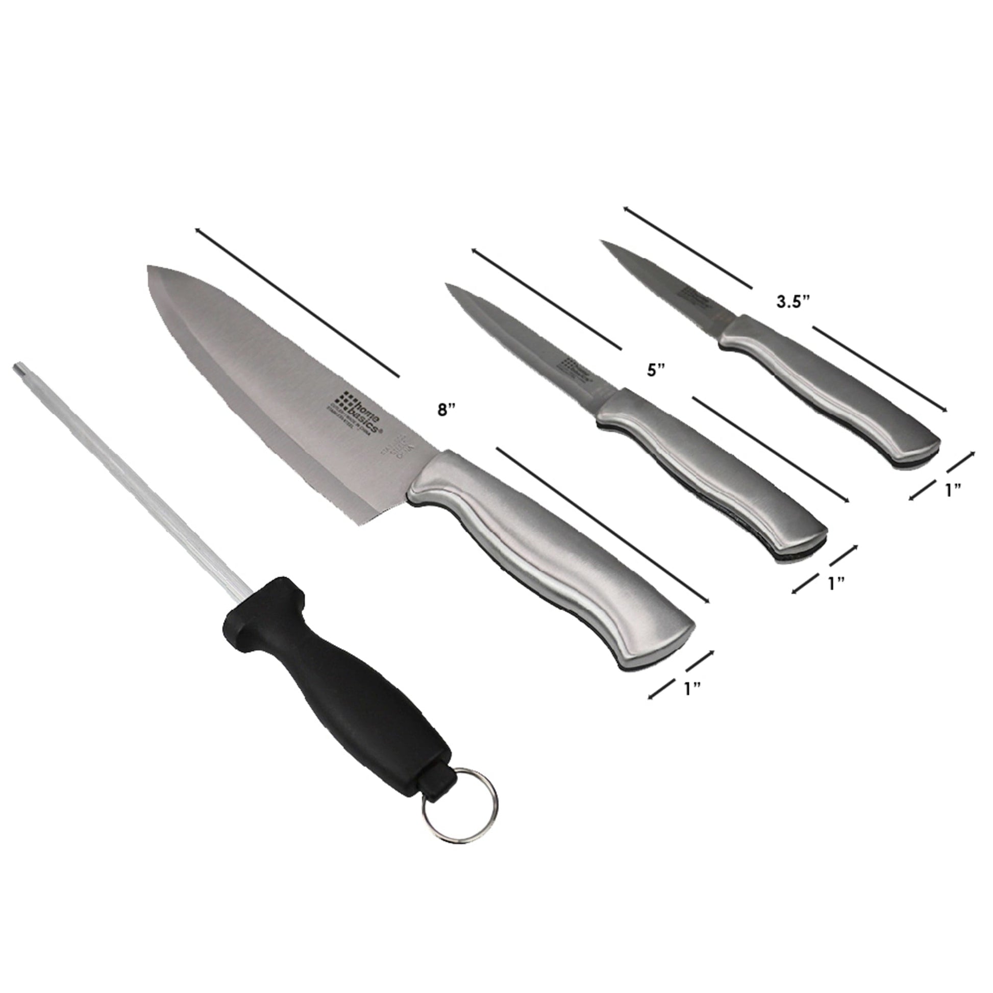 Home Basics Stainless Steel Knife Set with Knife Blade Sharpener, Grey, FOOD PREP