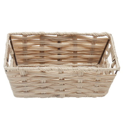 Small Faux Rattan Basket with Cut-out Handles, Taupe