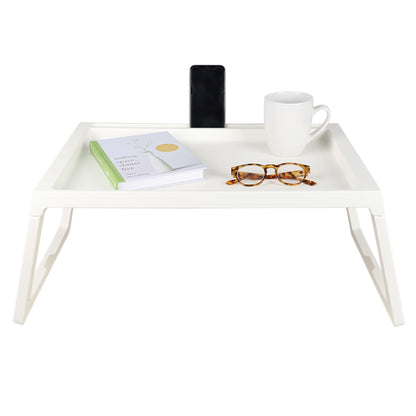 Recessed Top Plastic Bed Tray with Phone and Pen Holder, White