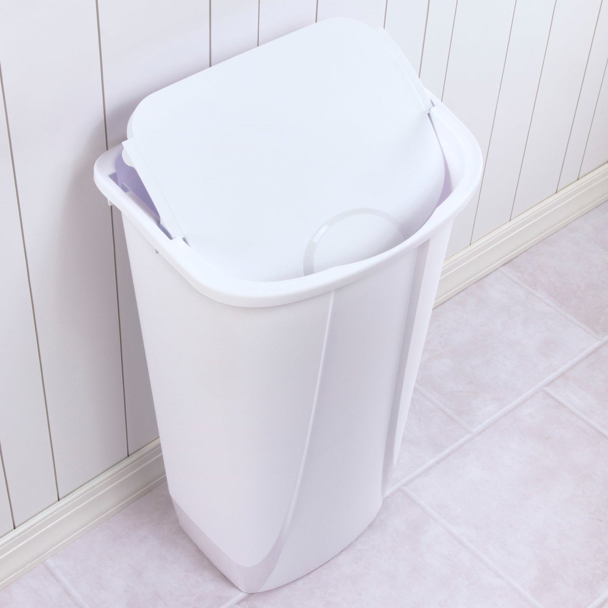 Sterilite Slim Trash Can with Lid, Step On 11 Gal White Kitchen