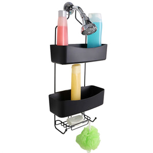 2 Tier Shower Caddy with Plastic Baskets, Black