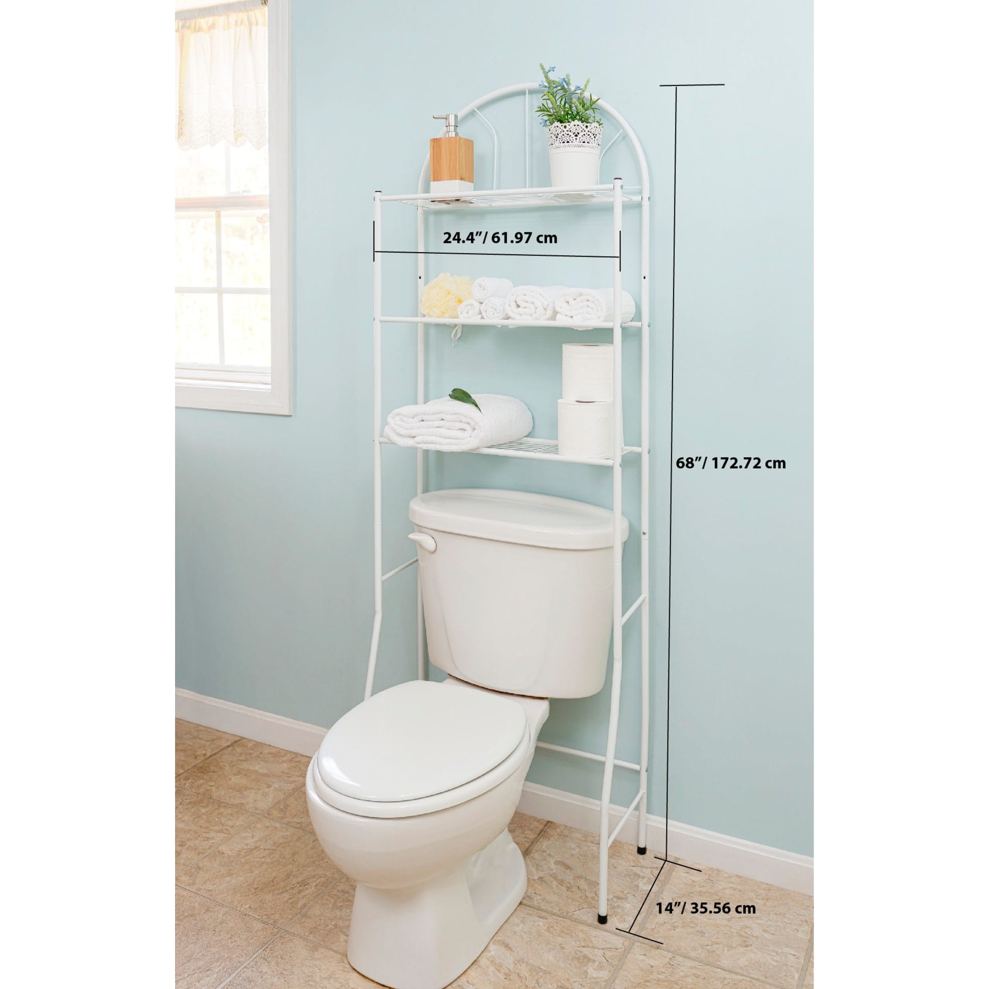 Home cheapest Basics 3 Tier Shelf Over The Toilet Space Saver with Tempered Glass Shelves