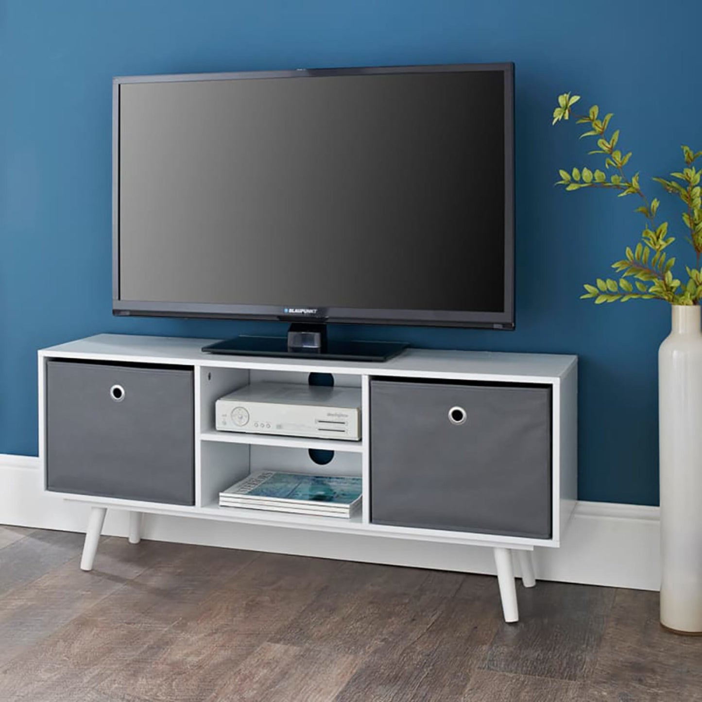 TV Stand with 2 Non-Woven Bins, White