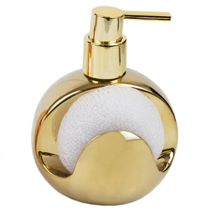 Home Basics Cosmic Ceramic Soap Dispenser with Steel Top and Fixed Sponge Holder, Gold - Gold