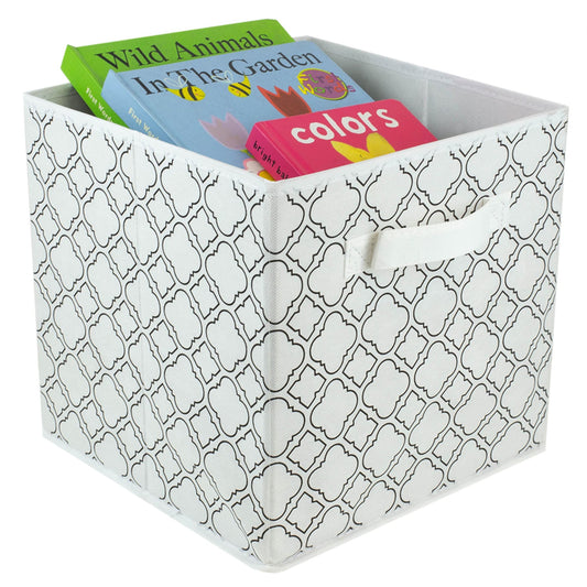 Quatrefoil Collapsible Non-Woven Storage Cube, White