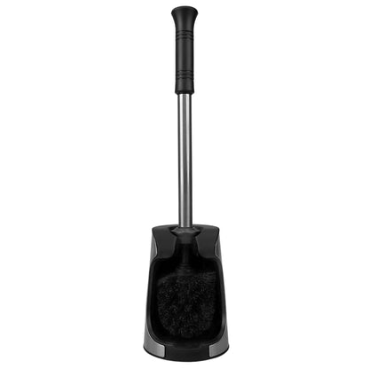 Brushed Stainless Toilet Brush Holder with Comfort Grip Handle with Easy to Store Compact Non-Skid Caddy, Black