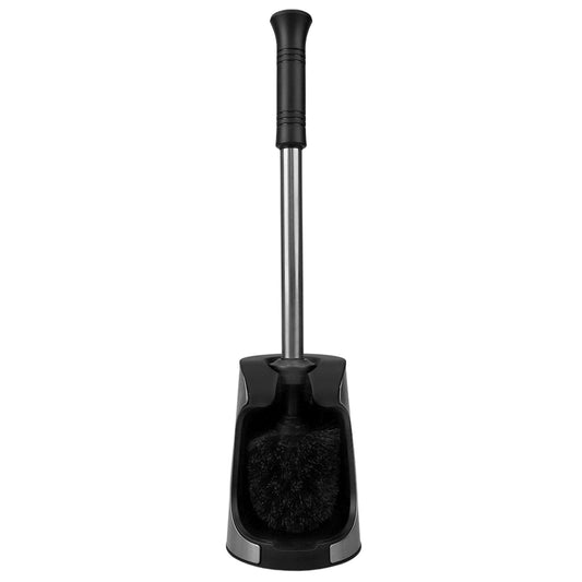 Brushed Stainless Toilet Brush Holder with Comfort Grip Handle with Easy to Store Compact Non-Skid Caddy, Black