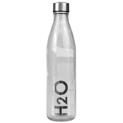 Home Basics H2O Clear 32 oz. Glass Travel Water Bottle with Easy Twist on Leak Proof Steel Cap, Silver - Silver