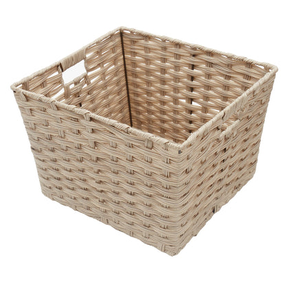 X-Large Faux Rattan Basket with Cut-out Handles, Taupe