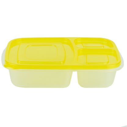 3 Section Plastic Food Storage Containers, (Set of 4), Yellow