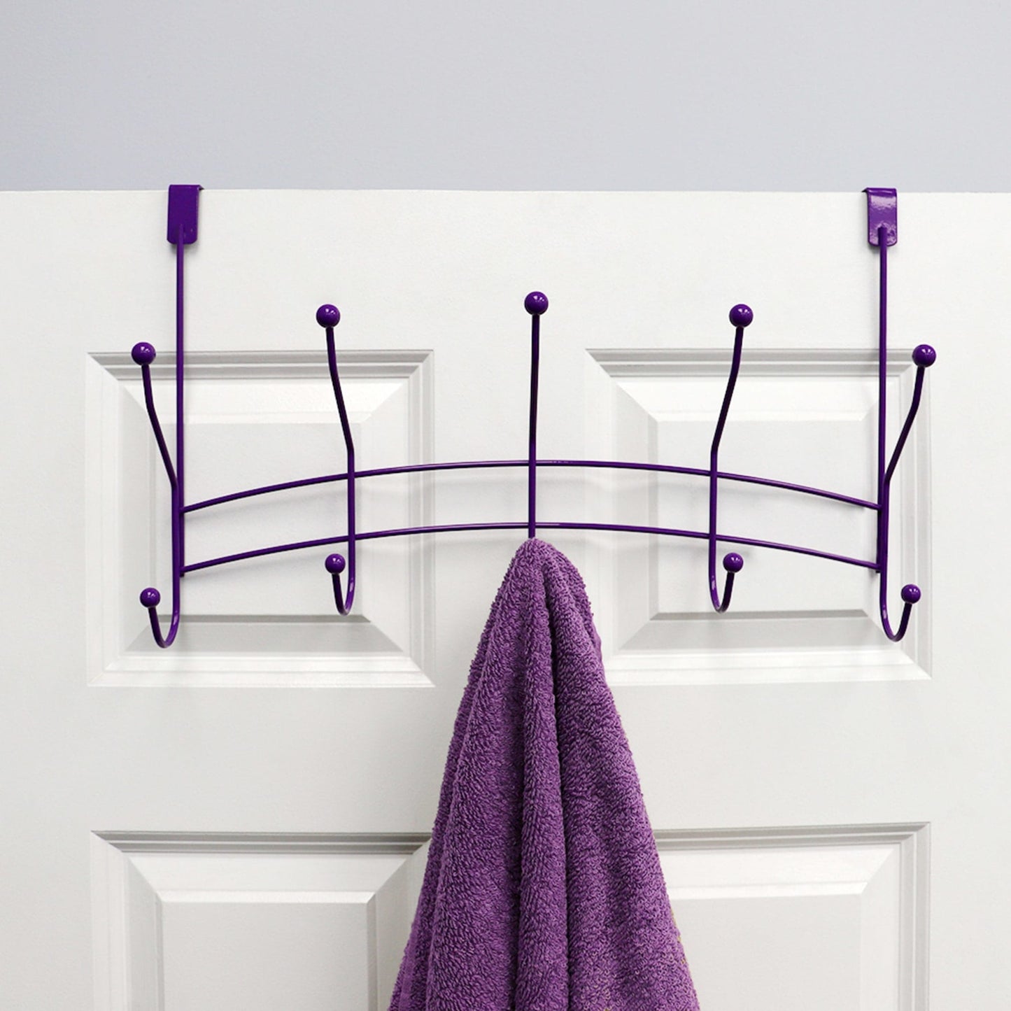 Shelby 5 Hook Over the Door Hanging Rack, Purple