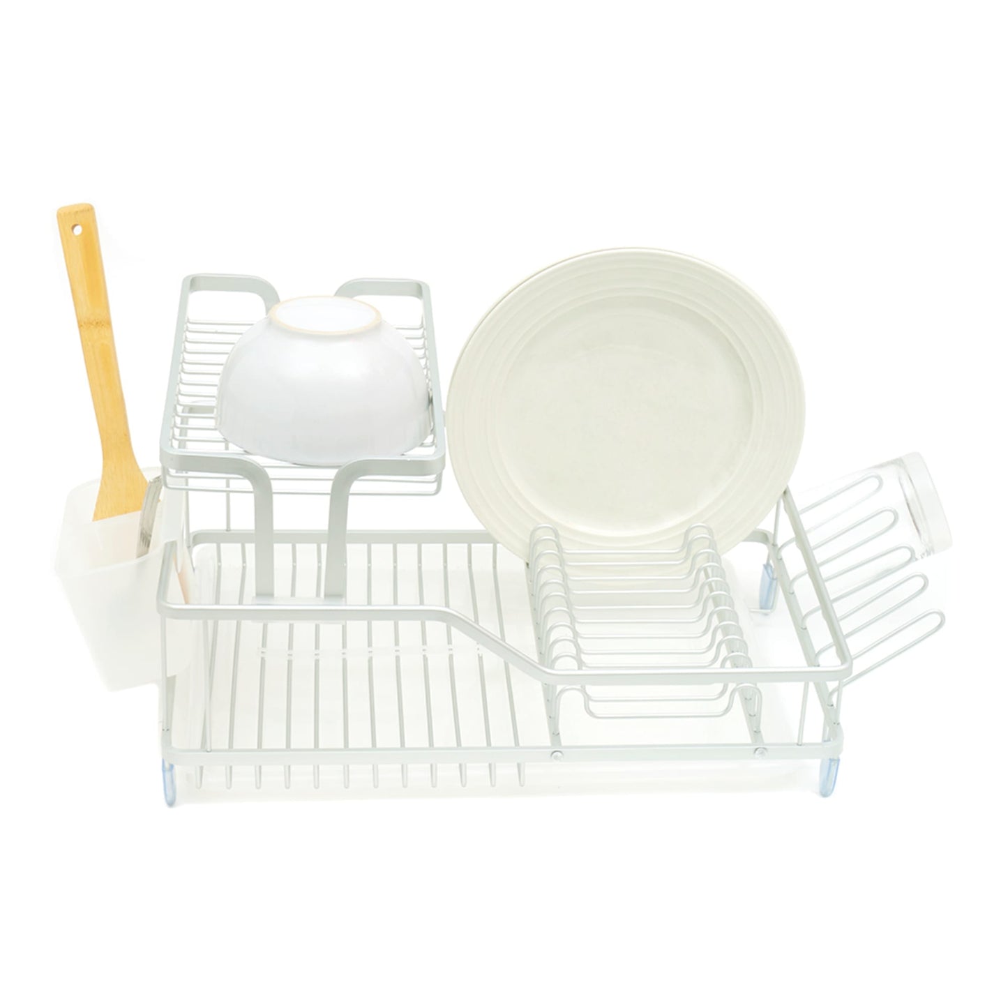 Michael Graves Elevated 2 Tier  Aluminum Dish Rack with Anti-Skid Feet and Removable Utensil Holder, Grey