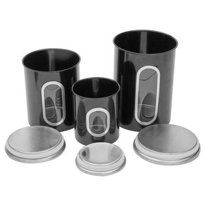 3 Piece Stainless Steel Top Canisters with Windows, Black