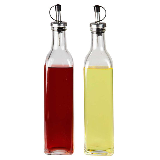 Leak Proof Easy Pour Oil and Vinegar Bottle, (Set of 2), Clear