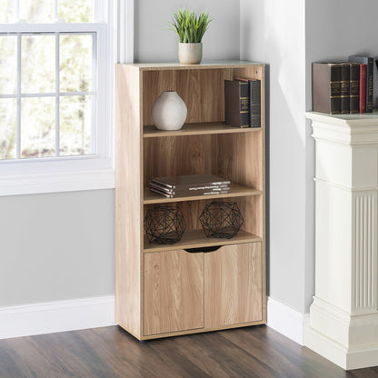 3 Tier Wood Bookcase with Doors, Natural