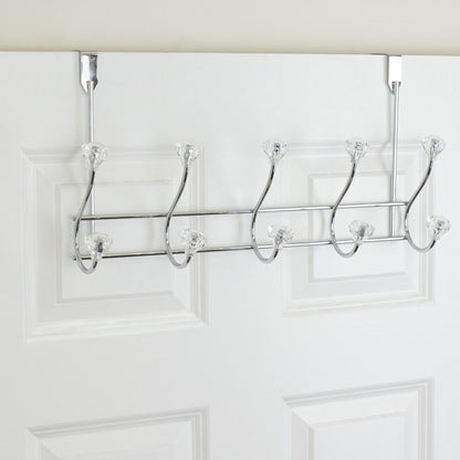 5 Hook Over the Door Hanging Rack with Crystal Knobs,Chrome