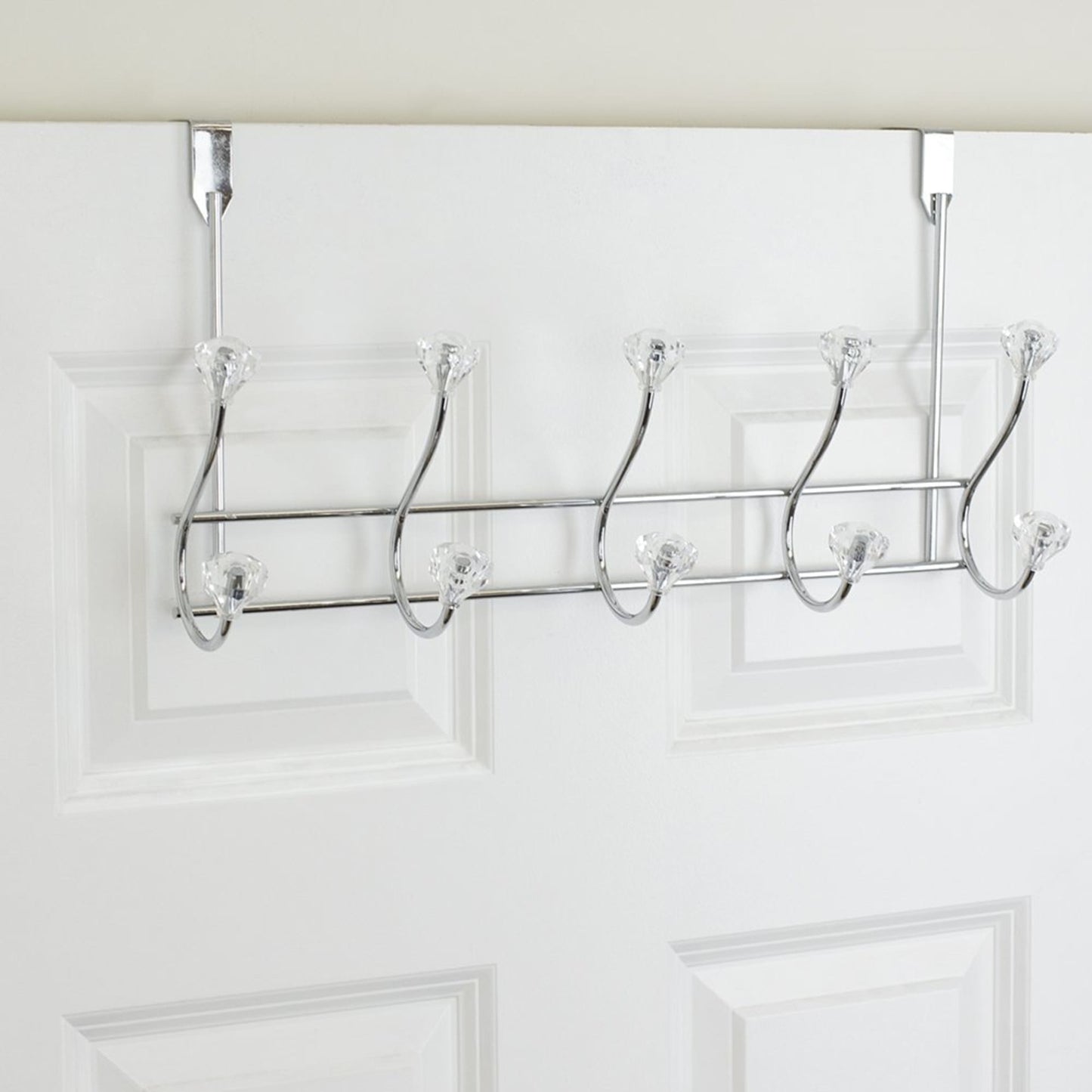 5 Hook Over the Door Hanging Rack with Crystal Knobs,Chrome