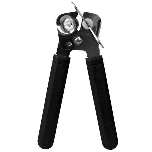 Stainless Steel Manual Handheld Can Opener with Long Smooth Grip Rubber Handles, Black