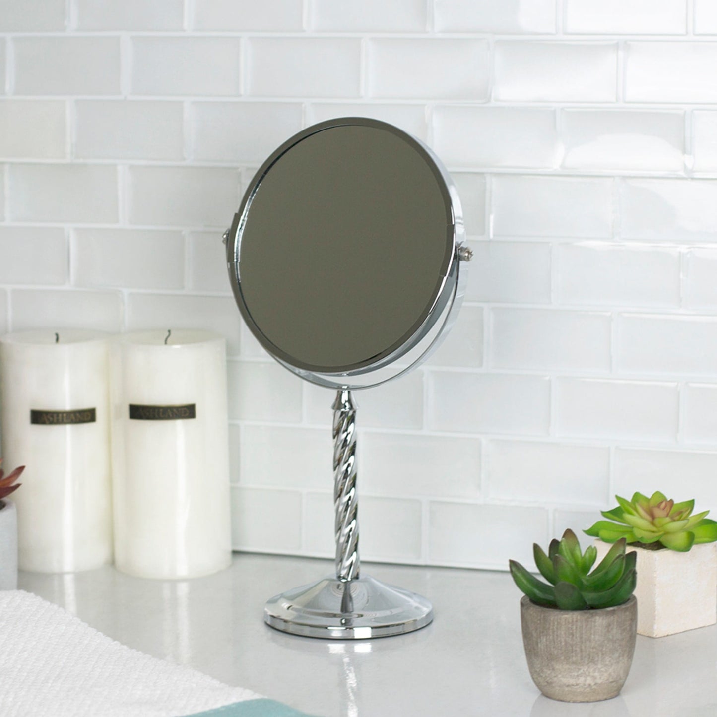 Spiral Double Sided Cosmetic Mirror, Chrome